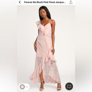 NWT LULUS Forever Be Blush Pink Floral Jacquard Ruffled Maxi